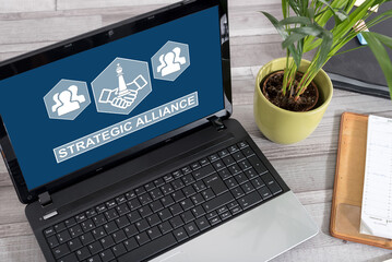 Strategic alliance concept on a laptop