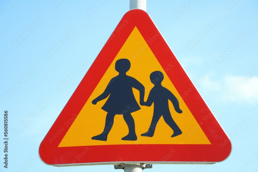 Wall mural road sign attention children, sweden