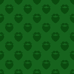 Vector illustration for Patrick Day. Seamless pattern with dark green beards and mustaches on the green background. Background creative design. Traditional holiday decoration. Festive backdrop.