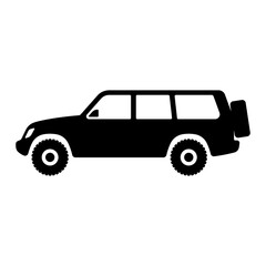SUV icon. Off-road vehicle. Black silhouette. Side view. Vector simple flat graphic illustration. Isolated object on a white background. Isolate.