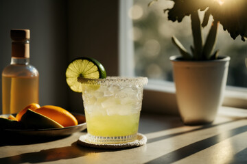Glass of cold Margarita Cocktail	

