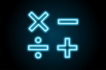 Obraz premium Mathematics symbols glowing neon icon sign