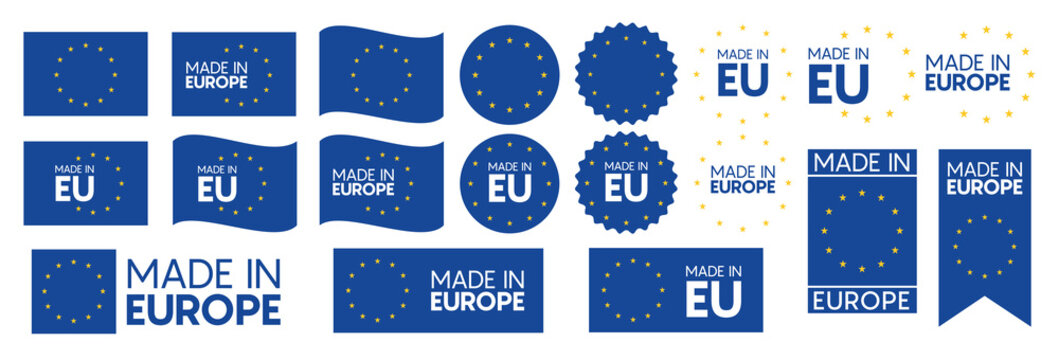 Made in Europe set flat icon for banner design. Isolated vector illustration 10 EPS.
