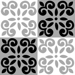 A gray Vector seamless pattern of hand-drawn abstract shapes isolated on a white background