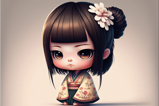Cute Anime Chibi Japanese Girl Stock Illustration | Adobe Stock