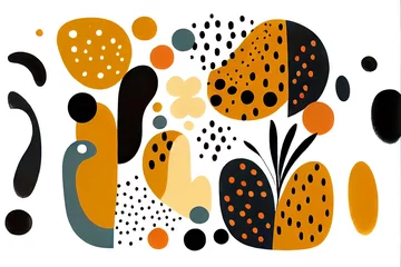 Foto auf Glas Digital illustration of Hand drawn minimal abstract organic shapes patterns  generative ai © NelsonCharette Media