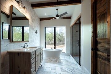 Belle salle de bain de luxe avec baignoire autoportante