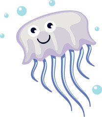 Jellyfish smiling. Underwater animal. Happy cartoon character