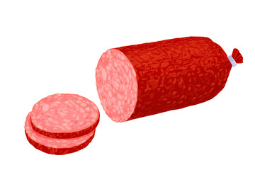 Salami smoked sausage isolated on white background.Vector eps 10