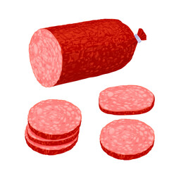 Salami smoked sausage isolated on white background.Vector eps 10