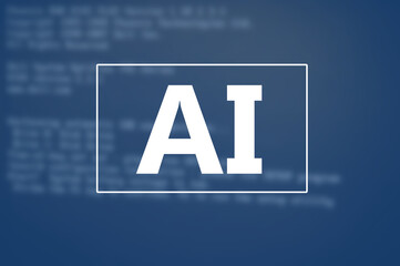 AI word on blue blurring code background, artificial intelligence