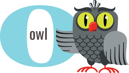 O for owl. Alphabet card. Animal letter