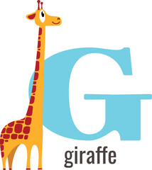 G for giraffe card. English vocabulary alphabet letter