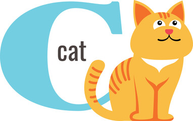 C letter symbol. Cartoon english cat card
