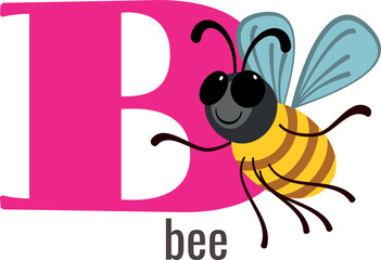 B for bee letter card. English alphabet symbol