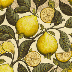 Lemon vintage pattern, drawn illustration