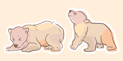 Plain cute brown bear cartoon vector with abstract color