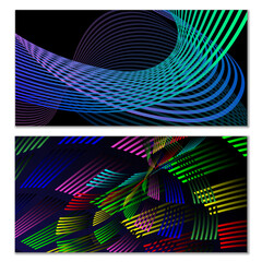 Wavy lines or ribbons. Multicolored striped gradient. Creative unusual background with abstract gradient wave lines for creating trendy banner, poster. Vector eps