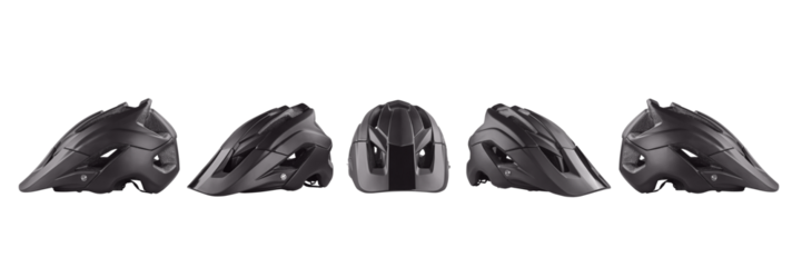 Black bicycle helmet five views se. Isolated png with transparency