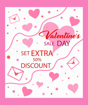 Valentine's Day. February 14, sale background with a combination of images of the heart. Vector illustration for websites, posters, advertisements, coupons, promotional materials.
