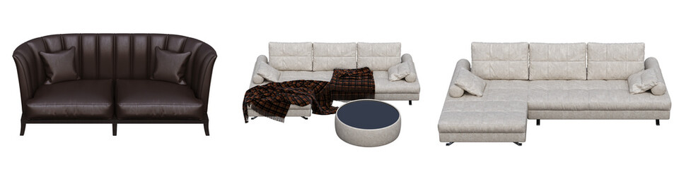 Obraz premium sofa isolate on a transparent background, interior furniture, 3D illustration, cg render