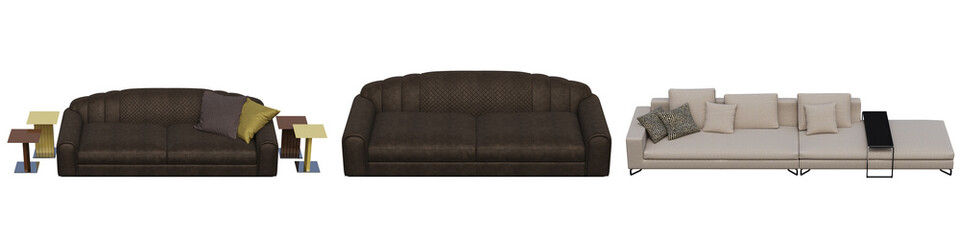 sofa isolate on a transparent background, interior furniture, 3D illustration, cg render