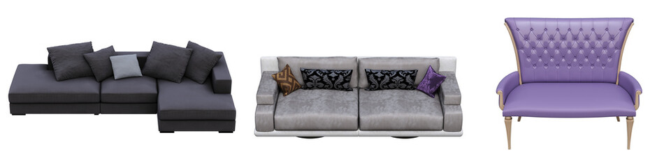 sofa isolate on a transparent background, interior furniture, 3D illustration, cg render