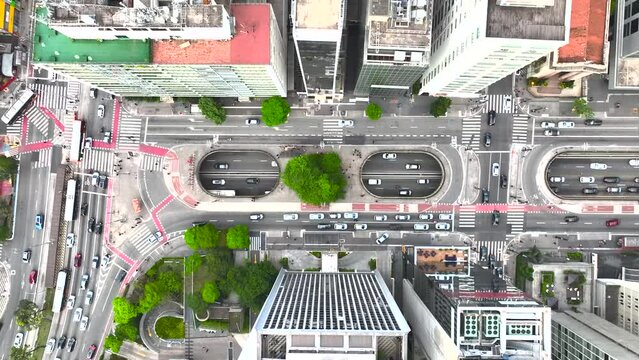 View from the top of Paulista Avenue in Sao Paulo with cars