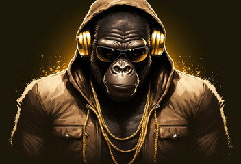 Cool monkey ape Gangsta rapper in sunglasses.sketch art for artist creativity and inspiration. generative AI	
