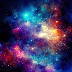 Fototapeta na wymiar Space background with stardust and shining stars. Realistic colorful cosmos with nebula and milky way. Galaxy backdrop. Beautiful outer space. Infinite universe. illustration. Generative AI.