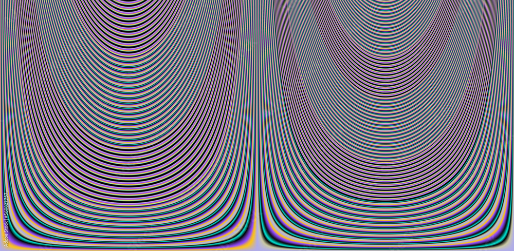 Poster Texture of a glitched and distorted TV screen. Wavy and distorted moire pattern in acid colors.