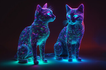 Iridescent Glowing Cats - Generative AI