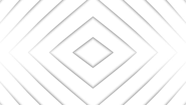 Abstract white diamond line shapes pattern seamless looping animation on clean white background.  