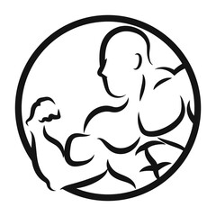 Torso of an athlete with muscles in a circle design. Symbol for gym and sports