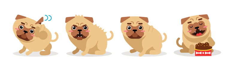 Funny Pug Dog Engaged in Different Activity Vector Set