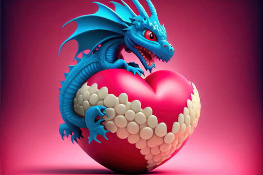 dragon for valentine's day, dragons in love, pink, red hearts, friendship dragon, animal
