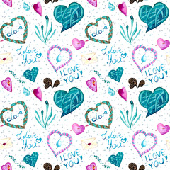 Watercolor seamless texture dedicated to the day of all lovers and Saint Valentine.