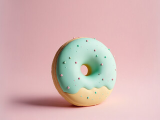 Doughnut on pink background.