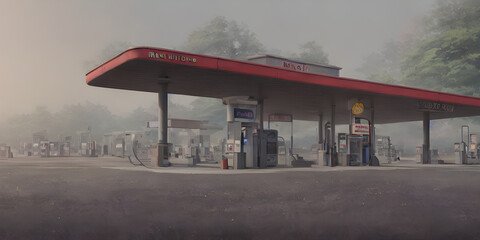 Gas station, beside a road selling fuel for motor vehicles, a petrol station, fueling the car