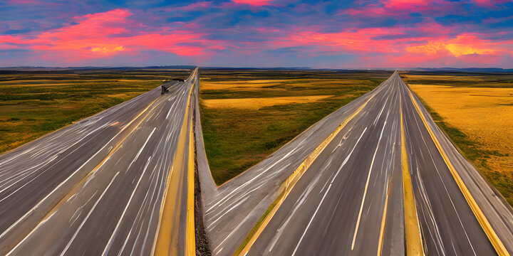 Driving On The Highway At Sunset, Road In The Middle Of Nowhere, Highway At Night