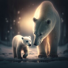 Obraz na płótnie Canvas Polar bear in snow iceberg antarctic arctic weather, polar bear cub in snow, polar bear extinct, global warming polar bears
