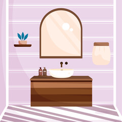 Obraz na płótnie Canvas Colored bathroom with towel and washbasin Vector