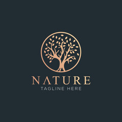 Nature logo abstract with elegant floral ornament in a circle 