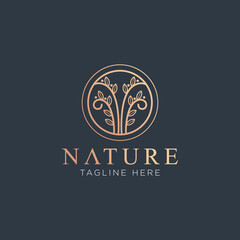 Nature logo abstract with elegant floral ornament in a circle 