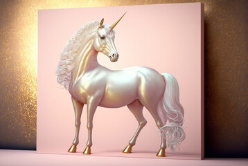 Unicorn Shimmering with Diamonds and Gold Glow on Light Pink - A Luxurious and Stunning Design