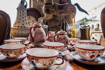 Fototapeta premium The village of antique dealers, a sort of flea market located in an old palace in Lectoure, in the South of France (Gers)