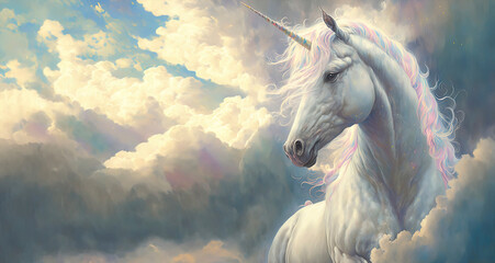Obraz na płótnie Canvas unicorn with a rainbow mane, unicorn in the sky