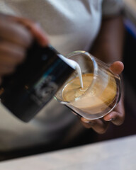 Fototapeta na wymiar making latte, glass, milk, coffee 