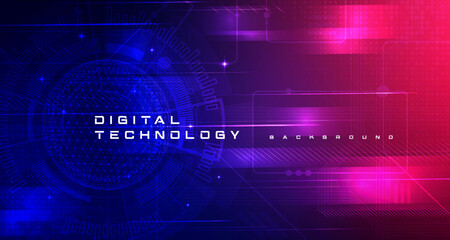 Digital technology banner blue pink background concept, cyber security technology, abstract purple tech, innovation future data, internet network, Ai big data, line dot connection, illustration vector