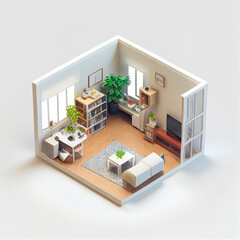 visualization of living room 3d, isometric